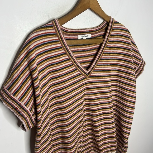 Madewell Striped Paulson Knit V-Neck Boxy Tee Top Small Neutral Stripe Casual - Picture 4 of 11
